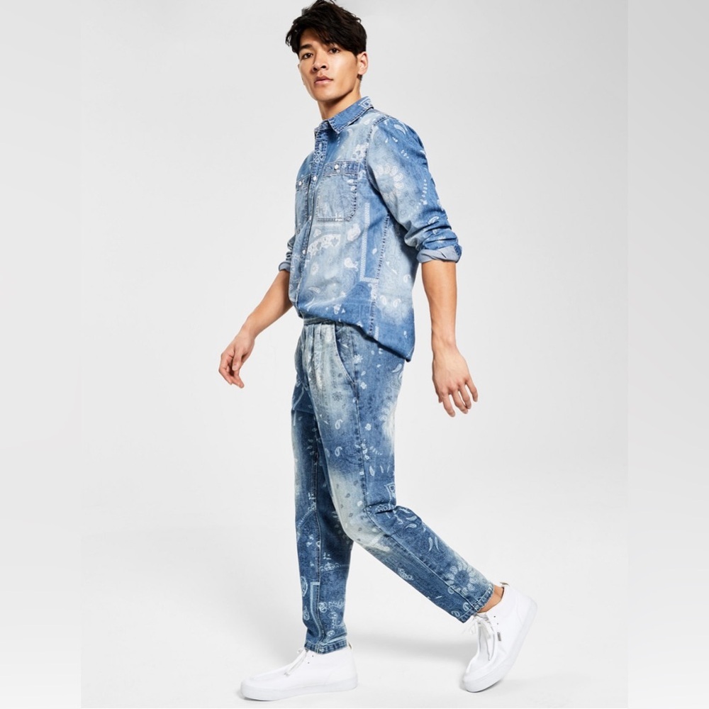 Sun + Stone Men's Denim Blue Jeans Size:M paisley print